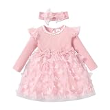 PATPAT Baby Mädchen Kleid Langarm Tutu Kleid Kleinkind Mädchen Tüllkleid Blumenmädchen Weihnachtsfeier Geburtstagsprinzessin Kleider Hellrosa 18-24 Monate