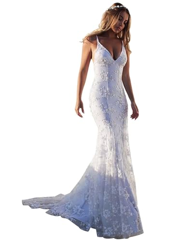 zcbang Wedding Dresses for Bride 2026 Plus Size Lace Beach Simple Lace Applique Ivory Open Back Elegant Bridal Gown