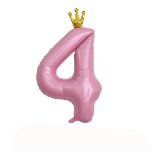 Bessy shop Ballon Chiffre 4,40 Pouces Gonflable Ballon Numéro 4 en Rose avec Couronne pour Anniversaire & Mariage Décoration Hélium Ballons Géants Ballon Age 4 Ans Décoration Fête Enfant Adulte