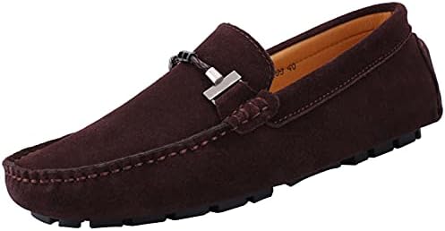 yldsgs Flat Loafer for Men Suede Leather Slip-on Dress Driving Moccasins Casual Boat Shoes Coffee 12.5/48