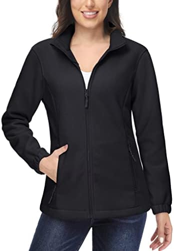 MAGCOMSEN Women's Lightweight Full Zip Jackets Soft Polar Fleece Jackets Outdoor Winter Snow Ski Coat Warm Casual Fleece Jackets Black XL