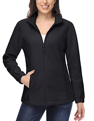 Magcomsen Women's Lightweight Full Zip Jackets Soft Polar Fleece Jackets Outdoor Winter Snow Ski Coat Warm Casual Fleece Jackets Black Xl #TOP6