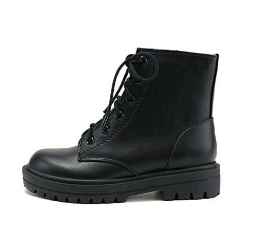 Soda Firm-IIS Girls Lace Up Side Zipper Vegan Leather Lug Sole Combat Boots