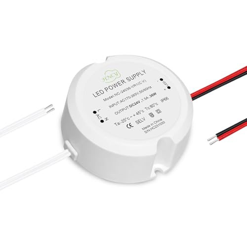 HNCY LED Trafo 24V 36W 1.5A, LED Netzteil Trafo 230V auf 24V, AC zu DC Schalt Niedervolttrafo, kein Flimmern, Kein Rauschen, IP66, Mini Ring Netzteil Konstantspannungs für Lampen G4 MR16