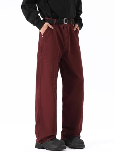 Men's Jeans Spring Summer Red Workwear Denim Straight Wide Leg Long Pants for Men3