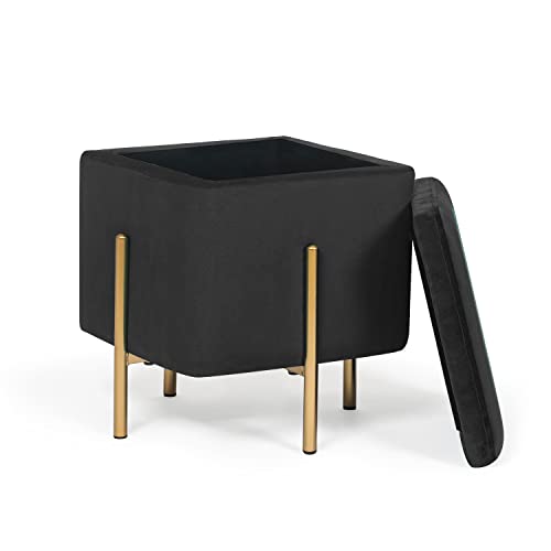 Adeco Upholstered Tufted Square Storage Ottomans, Black Modern Velvet Footrest Ottomans With Storage For Couch #TOP4