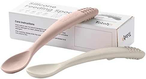 TotAha Silicone Baby Spoons Self Feeding 4-6-12 Months Easy-Hold Baby Spoon Utensils, Soft-Tip Infant Spoons, Baby Led Weaning Toddler Feeding Spoons, First Stage Babies Training Spoon 2 Pack