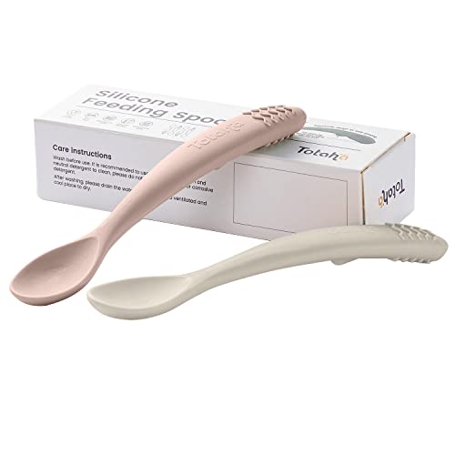 Totaha Silicone Baby Spoons Self Feeding 4-6-12 Months Easy-Hold Baby Spoon Utensils, Soft-Tip Infant Spoons, Baby Led Weaning Toddler Feeding Spoons, First Stage Babies Training Spoon 2 Pack #TOP28