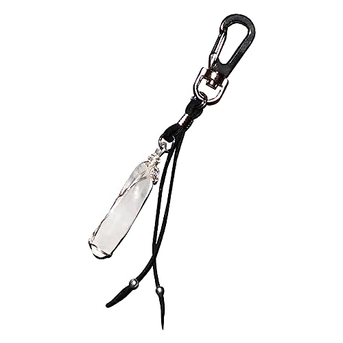 [神々の贈り物] 宮崎県高千穂産 高千穂水晶 天照水晶 天然水晶 約3-5cm キーホルダー お守り 浄化 パワー (黒紐銀色金具) 厄除け 天然石 ハンドメイド クリスタル