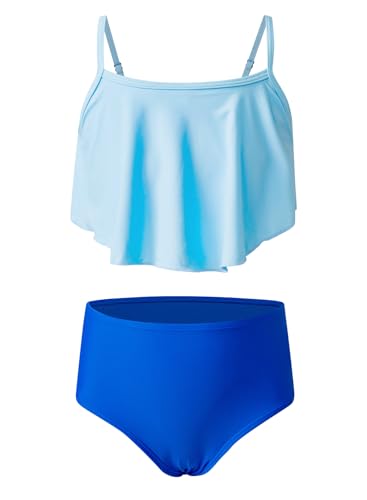 blibean Tween Girls Swimsuits Little Kids Summer Two Piece Bikini Sets Teen Girl Fashion Boho Hawaii Swim Bathing Suits Ruffled Beach Swimwear Traje Baño Niñas Size 12-13 Year Old Light Blue