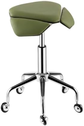 Rotatable Saddle Stool Chair, 360° Adjustable Height (52-67cm) for Home Office & Salon, Movable Green Barber Chair, Ergonomic Design, Comfortable Seating