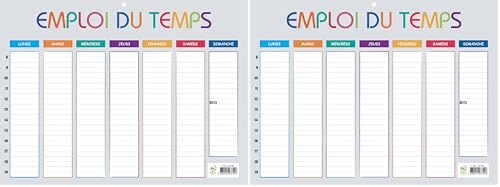 Exacompta - 34510E - Emploi du temps Multicolore - 29,5 x 22 cm - Du lundi au dimache - De 8h à 19h (Lot de 2)