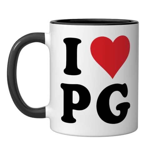 I Heart PG Initials I Love P.G. First And Last Name P G Ceramic Mug, Black/White