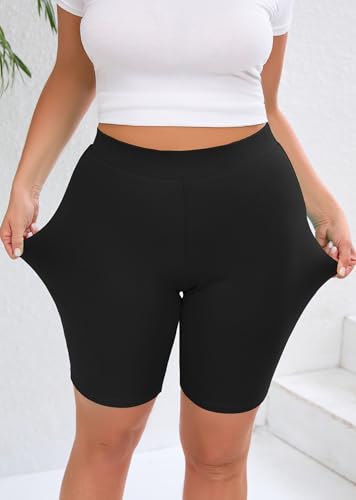 AusLook Plus Size Women’s 8 Inch Biker Shorts High Waist Fitness Athletic Workout Running Yoga Gym Shorts Black — view 3
