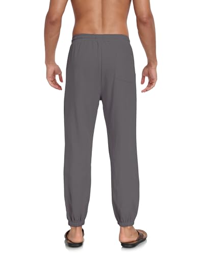 Men's Cotton Linen Pants Yoga Jogger Lounge Harem Pants Trousers Elastic Waist Beach Pants with Pockets4