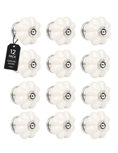 Vintage Drawer Pulls - Ivory Cabinet Knobs 12 Pack DIY Furniture Makeover
