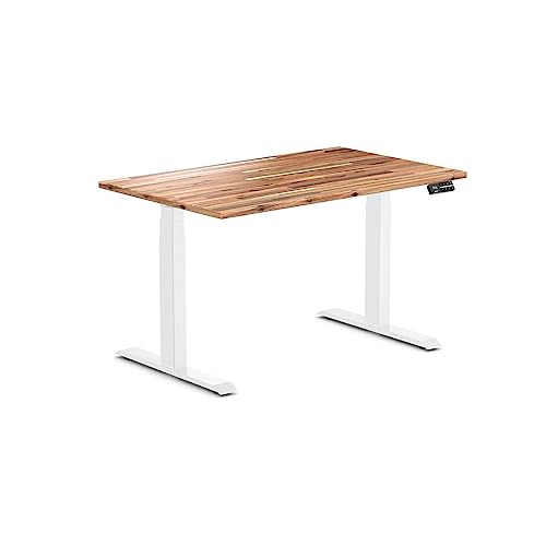Image of Desky Dual Hardwood Sit Stand Desk Acacia 48 inch White