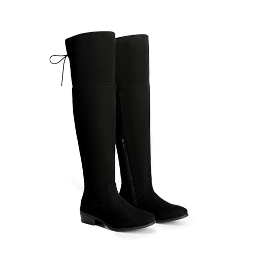 DREAM PAIRS Women's Over The Knee High Low Block Heel Riding Boots Uplace Lei,Size 8.5,Black-Lei,LEI