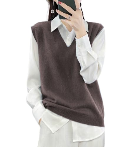 Image of Women's V-Neck Knit Sweater Vest 100% Merino Wool Lightweight Sleeveless Pullover Basic Vest Short Tops