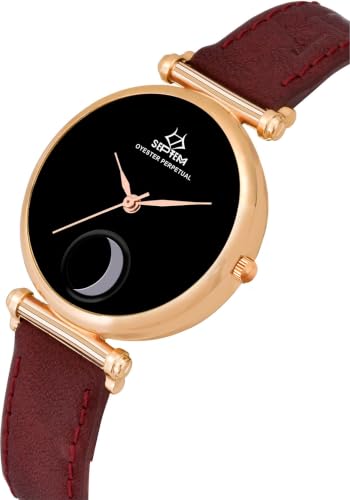 Image of Septem Adjustable Lieather Belt Stylish Dial Watch for Girls and Woman Analog Wrist Watch for Women (SP-303~Black-Septem PT)