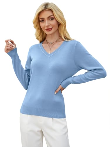 Image of GKBK Women's Sweaters 2026 Fall Fashion Lightweight Classic V Neck Business Casual Outfits Long Sleeve Knit Pullover Tops