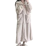 [Yavoluy] 着る毛布 レディース パジャマ ルームウェア フード付き もこもこ 厚手 部屋着 かわいい あったかい ワンピース ロング 着丈102cm コーラルフリース ポケット付き 春 秋 冬 防寒 保温 大きいサイズ 冬用 洗える