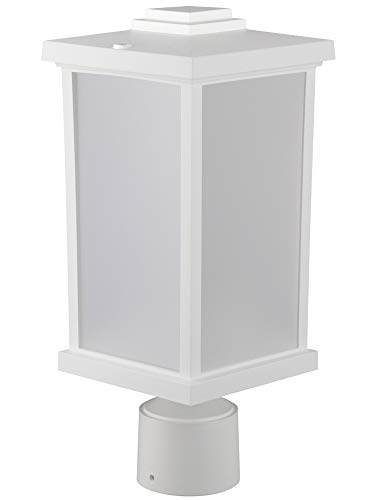 Solus Artisan Outdoor Post Top Light – Square Fixture with 3000K or 4000K LED, Fits 3" Pole, Frosted Acrylic Shade, Black, Bronze, or White, UL Listed, Made in USA, Non-Corrosive, (White)