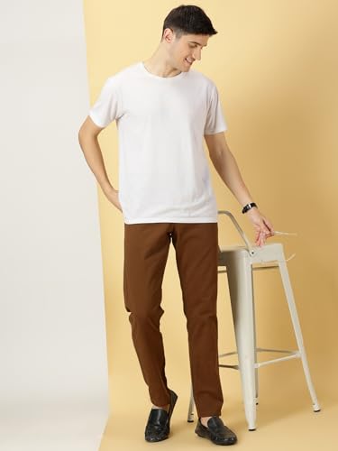 Image of Thomas Scott Men's | Solid | Light Weight | Breathable Fabric | 4 Pockets | Mid Rise | Slim Fit | 100% Cotton | Button Waist | Chino Trouser | Pants