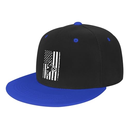 axxor Dirt Bike Motocross American Flag Baseball Hat Unisex Kids Adjustable Fashion Hip Hop Flat Bill Hat Blue