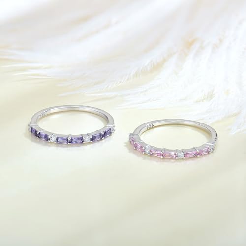 STARCHENIE 925 Sterling Silver Thin Eternity Ring for Women Half Baguette Band Birthstone Stackable Rings Size 5-10 5