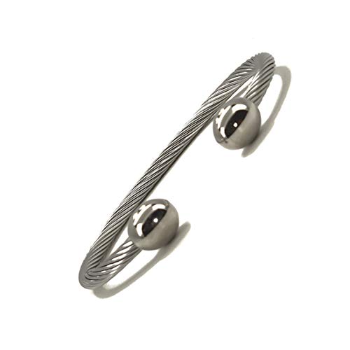 Accents Kingdom Magnetic Bracelet Stainless Steel Cable Cuff Magnetic Therapy & Healing Bracelet for Arthritis and Carpal Tunnel - Silver Plated Oval Ball