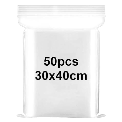 Druckverschlussbeutel, Zip Beutel Groß 30x40cm Verschließbare Plastiktüten, Wiederverschließbare Plastikbeutel, Verdickung Haltbar, Anwendbar Bastelbedarf, Kleideraufbewahrung,Lebensmittel 50 Stück