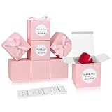 COTOPHER Small Gift Boxes 60 Pack 4x4x4 inches Pink Gift Boxes with Lids for Gifts, Crafting, Wedding Party Favor, Cupcake Boxes, Candy, Bridesmaids Proposal Box with Ribbons and Stickers (Pink, 60