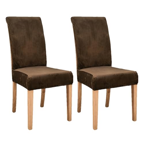 Fundas elásticas de terciopelo para sillas, fundas duraderas para sillas de comedor para el hogar, cocina, banquete y decoración de hotel, paquete de 2 unidades, color marrón, se adaptan a todos los