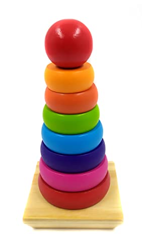 Brinquedo Educativo Pirâmide Madeira 9 Peças