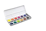 Finetec K-FI89012 Farbnäpf 30 mm Aquarellfarben 12 Stück im Blechkasten, Gummi Arabicum, Pigmenten, Metall
