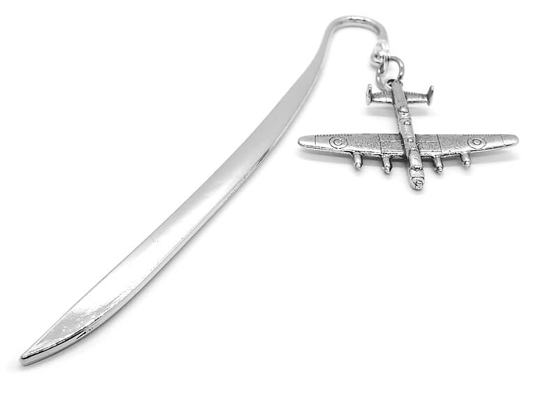Lancaster Bomber Aeroplane Bookmark in Blue Organza Pouch (11cm Silvery plain stem)