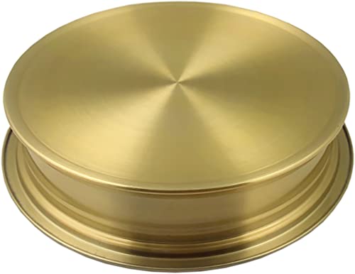 Communion Ware 2 Holy Wine Serving Trays With A Lid & 1 Stacking Bread Plate With A Lid - Stainless Steel (Brass/Gold) #TOP2