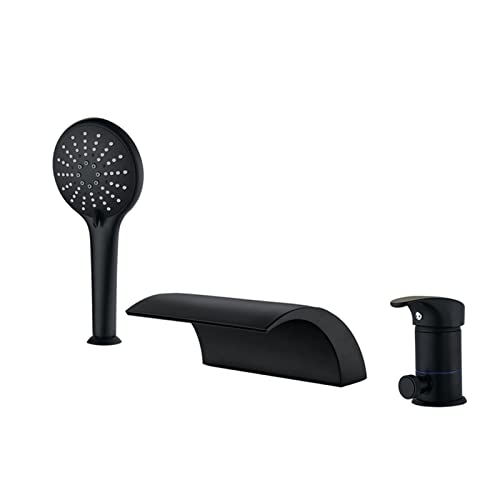 Mitigeur de baignoire cascade noir à 3 trous avec douchette intégrée