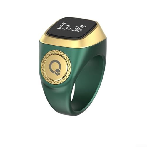 IQibla digitale intelligente impermeabile per anello Zikr con display, vibrazione e connettività APP per cinque promemoria di preghiera quotidiana (18 mm verde)