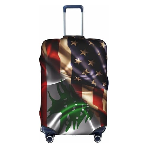 Travel Luggage Cover Combined Lebanese And Usa Flag Fashion Washable Baggage Suitcase Protector Fit For Luggage Small