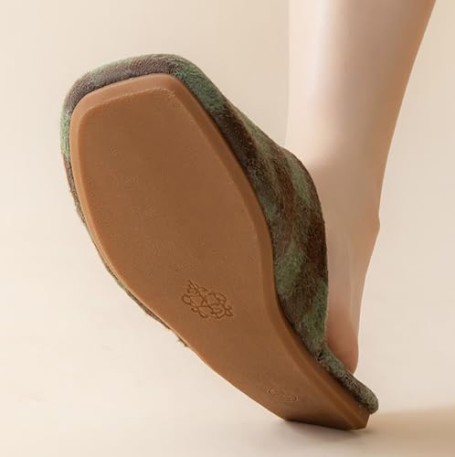 Furry Plaid Mules for Women Men Closed-Toe Silent Slippers Elegant House Shoes Sandals4