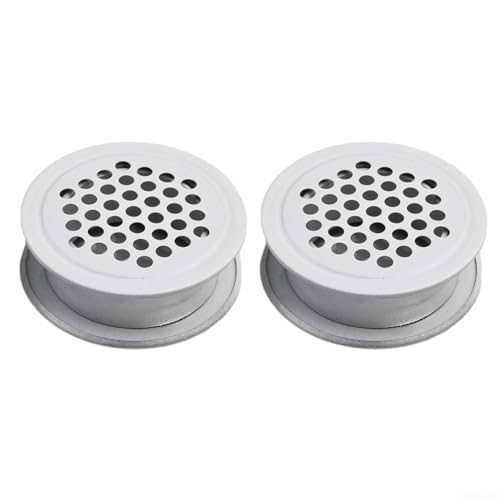 Set di 2 griglie di ventilazione rotonde in acciaio inox per armadi in metallo con design a rete per un migliore flusso d'aria interno (bianco)