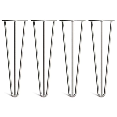 [HLC] 4 x Hairpin Table Legs Superior Double Weld Steel Construction With Screws Build Guide & Protector Feet Worth 8 Included! 10mm Steel [16/40cm Raw]