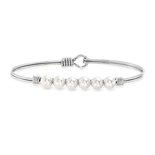 Luca + Danni | Crystal Pearl Bangle Bracelet For Women Classic White - Silver Tone Size Petite Made In Usa #TOP6