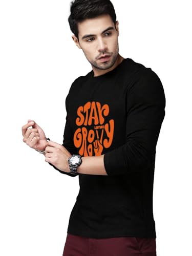 Image of LEOTUDE Regular Fit Cottonblend Full Sleeve Printed Men's T-Shirt (Color Maroon)