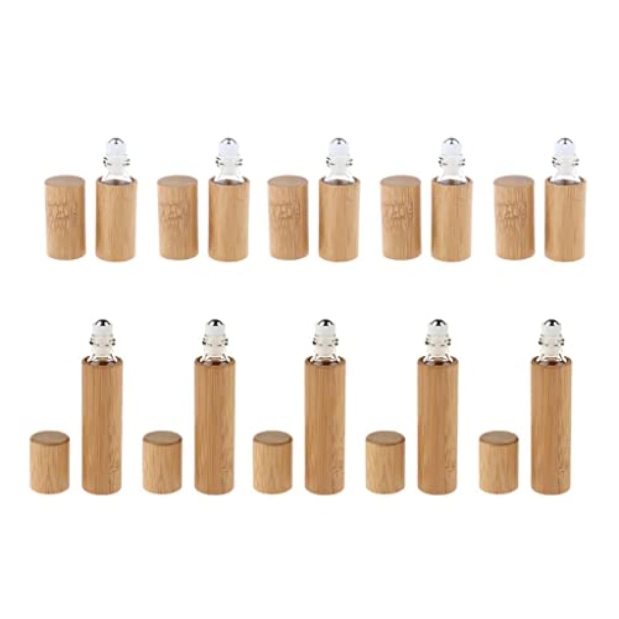 10Pcs Handmade Bamboo Refillable Essential Oil Roll-On Bottles
