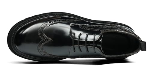 Santimon Men's Formal Dress Shoes Wingtip Brogue Lace-Up Oxfords with Chunky Sole - Glossy Genuine Leather Derby for Casual Business Prom Wedding3