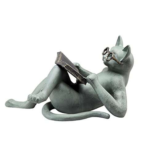 Faruxue Estátuas de gato decoração de jardim - ornamentos de resina de gato literário decoração de e