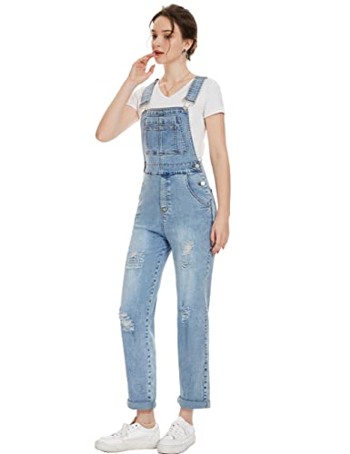 Zhangyan Denim Fashion Ripped Overalls For Women Stretch Adjustable Bibs Jeans Jumpsuits(Blue,L) #TOP1